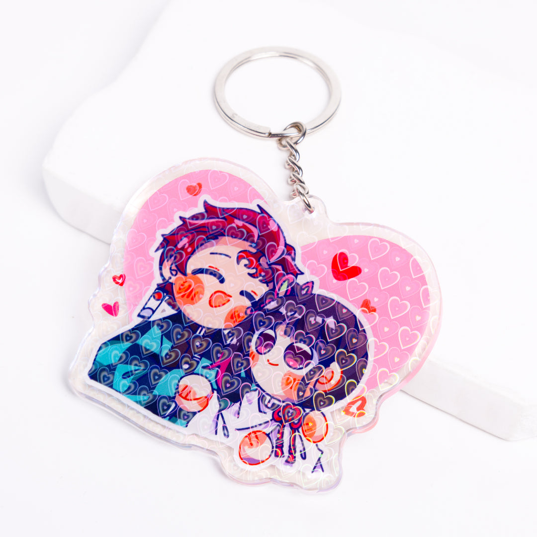 Custom Holographic Heart Acrylic Keychains - ZoArtix