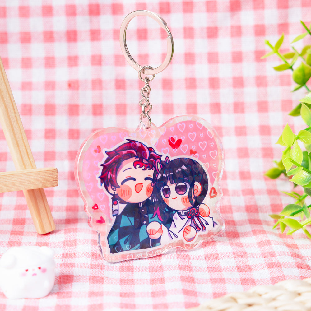 Custom Holographic Heart Acrylic Keychains - ZoArtix