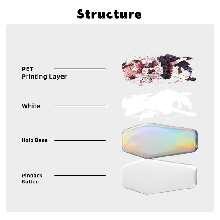 Custom Coffin Shape Holographic Badges